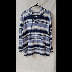 Sunday Blue  Striped Hooded Pullover Sweater Womens 1X Oversized Beac b12